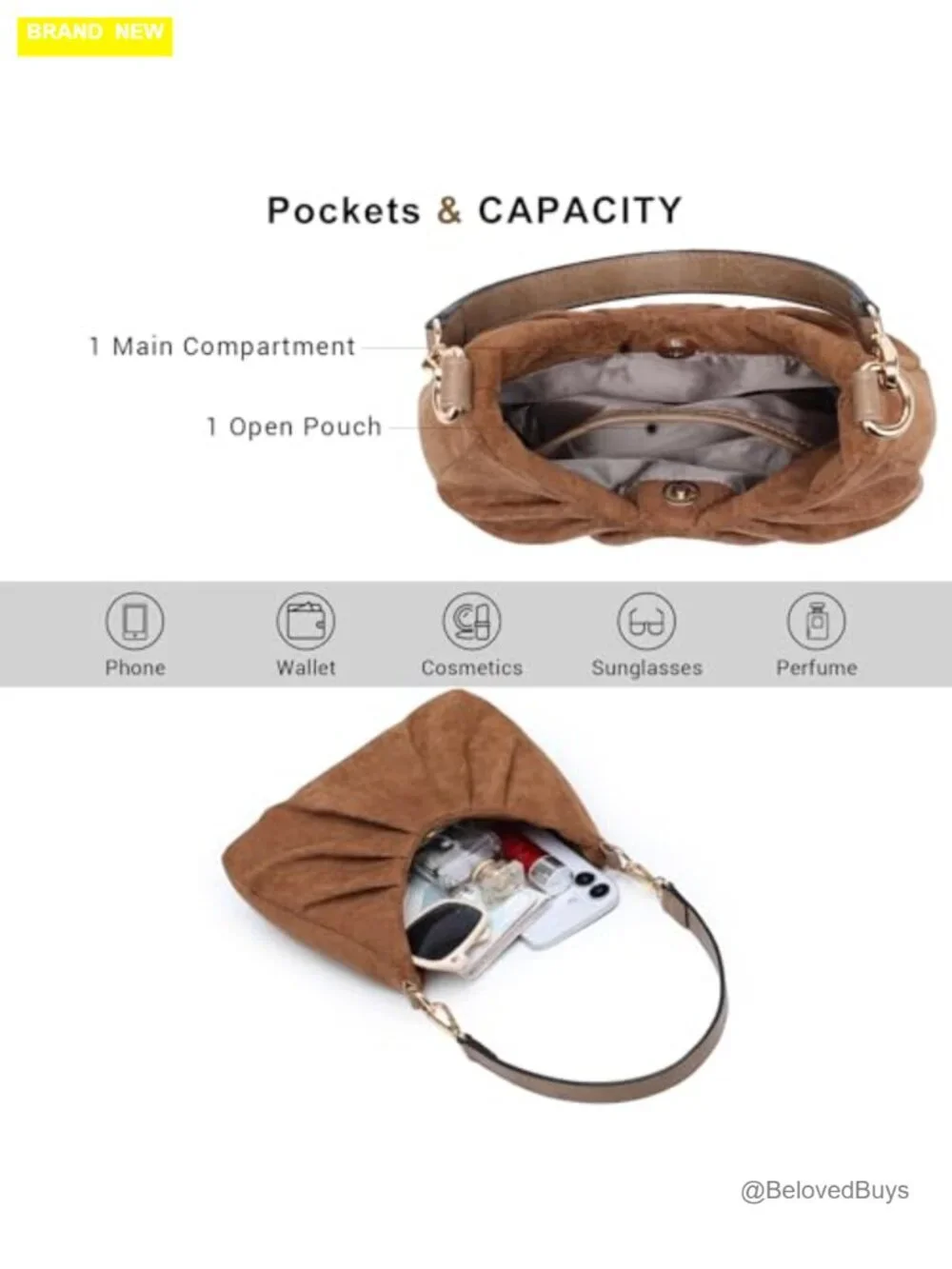 Faux Leather Ruched Hobo Handbag with Removable Straps Crossbody